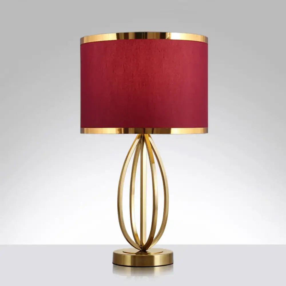 Gold Red Table Lamp Decorbites with gold sculpted oval base and red shade on Tampa Home & Garden Store