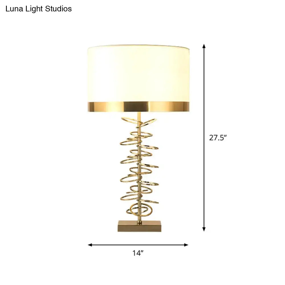 Gold spiral drum table lamp by Decorbites with white shade and base 27.5in tall 14in wide on Tampa Home & Garden Store