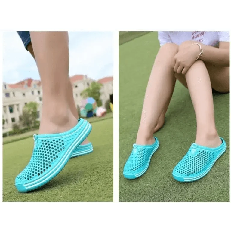 Stevvex turquoise hollow-out closed-toe sandals, unisex beach garden clogs with perforated upper slip-ons on Tampa Home & Garden Store