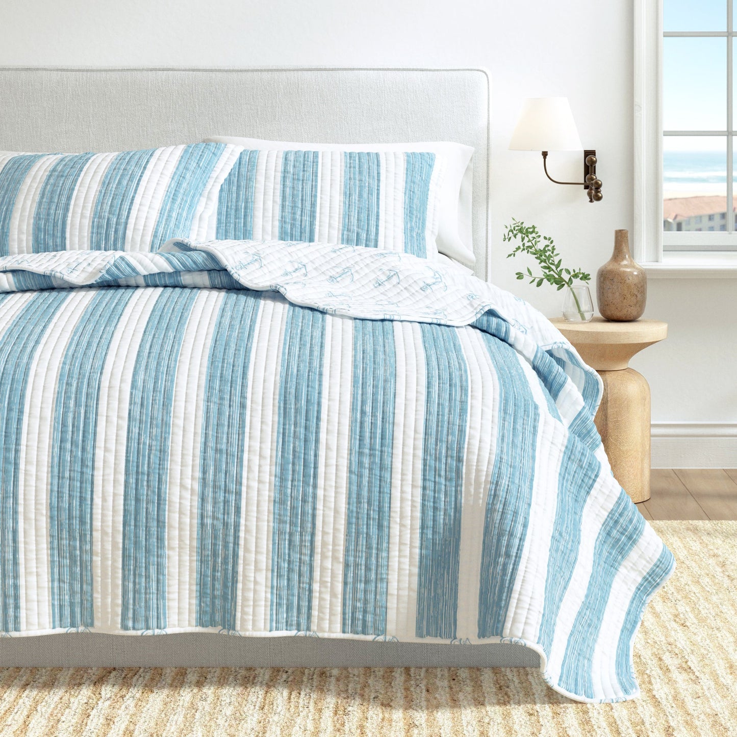 Casco Bay Coastal Quilt in Taupe and Blue