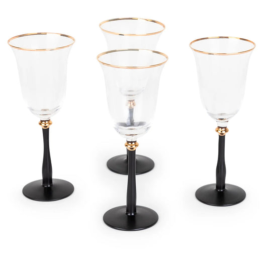 Black stemmed wine glasses with gold rims, set of 4 by little white dish on Tampa Home & Garden Store