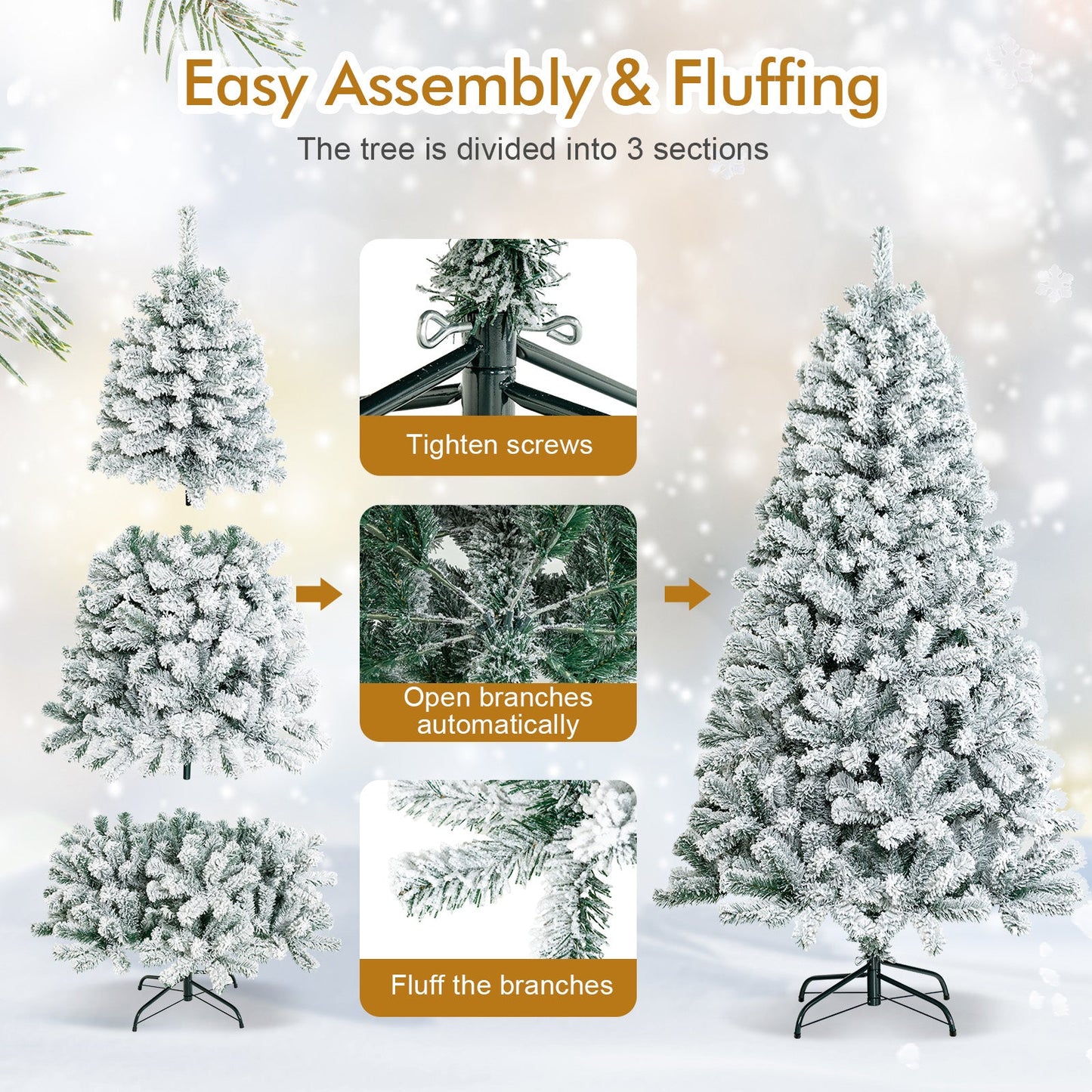 6 ft snow-flocked hinged Christmas tree with metal stand DirectDeals on Tampa Home & Garden Store