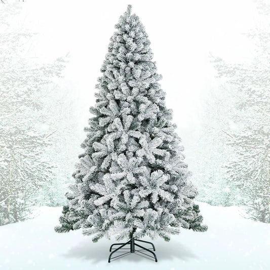 DirectDeals 7.5 ft snow-flocked hinged artificial Christmas tree with metal stand on Tampa Home & Garden Store