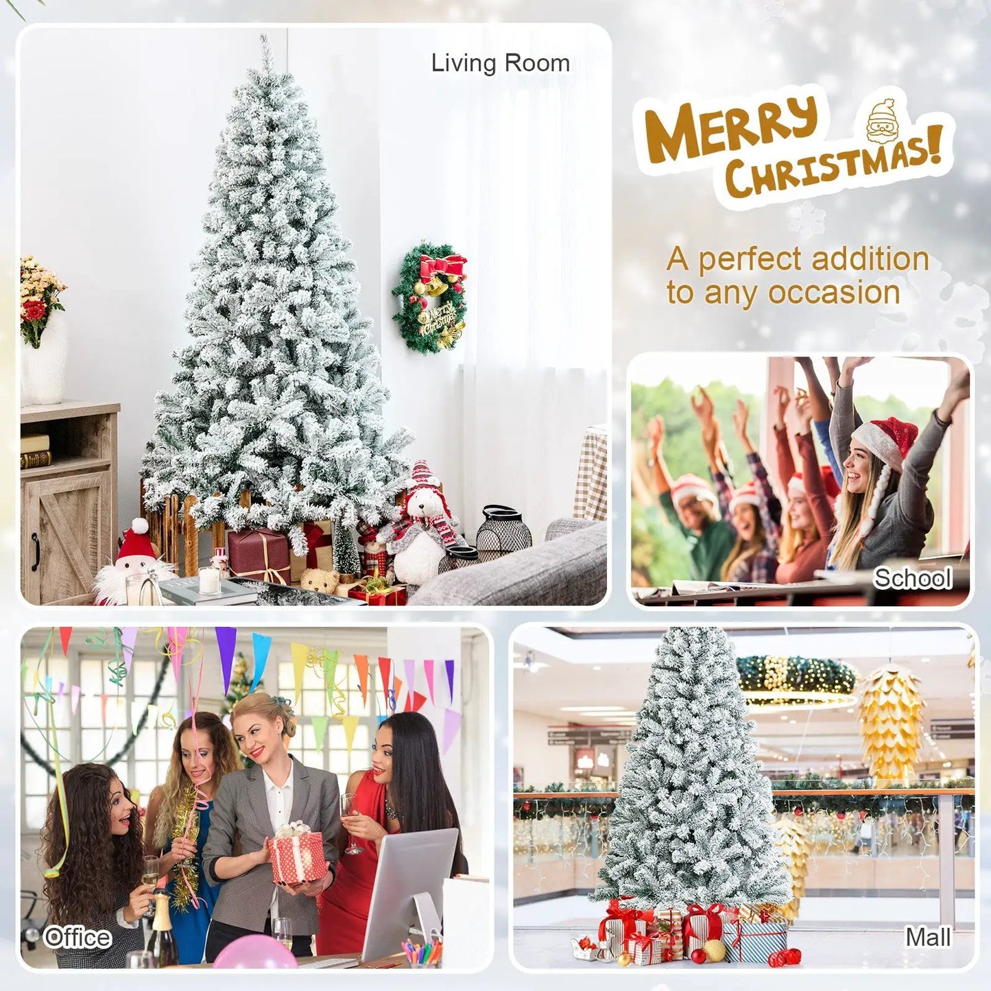 7.5 Feet Snow Flocked Hinged Artificial Christmas Tree without Lights - Tampa Home & Garden Store