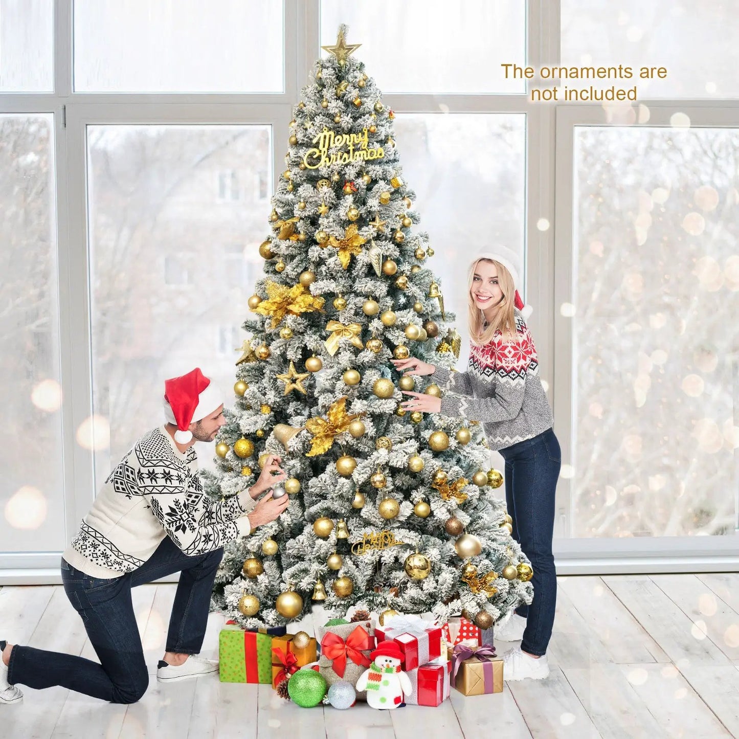 9 Feet Artificial Christmas Tree with Premium Snow Flocked Hinged - Tampa Home & Garden Store