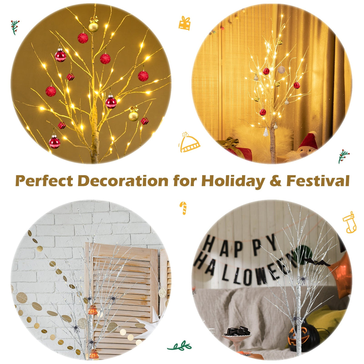 5 Feet Pre-lit White Twig Birch Tree with 72 LED Lights by DirectDeals, artificial Christmas tree with warm white LEDs on Tampa Home & Garden Store