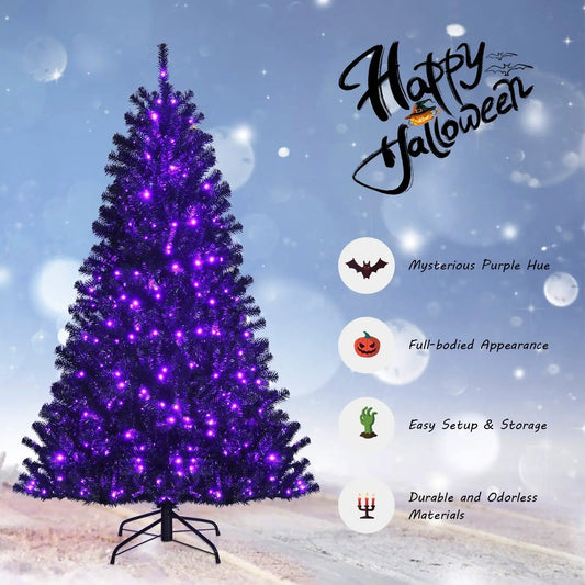 Black 6 ft DirectDeals artificial Christmas tree with purple LED lights on metal stand on Tampa Home & Garden Store