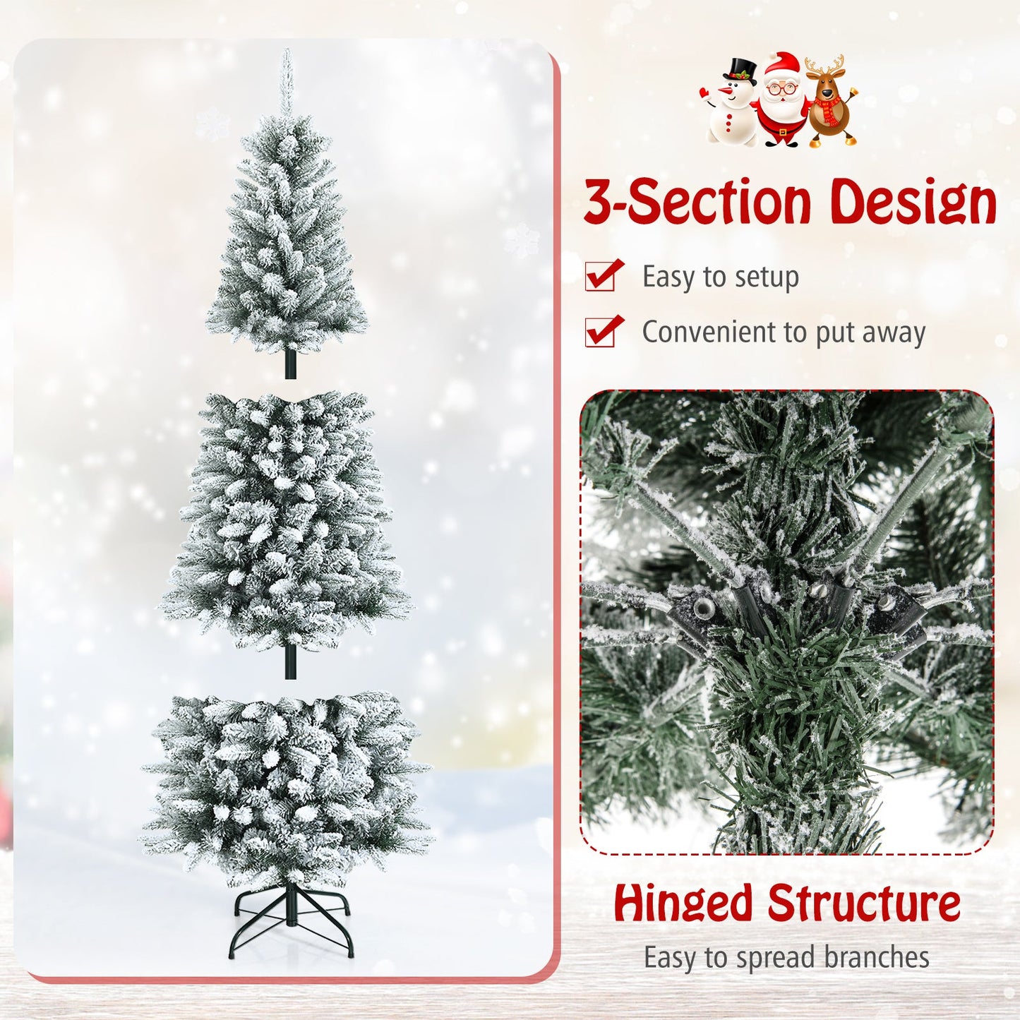 Árbol de Navidad artificial de lápiz con bisagras, nevado, con puntas mixtas - 2.29 m