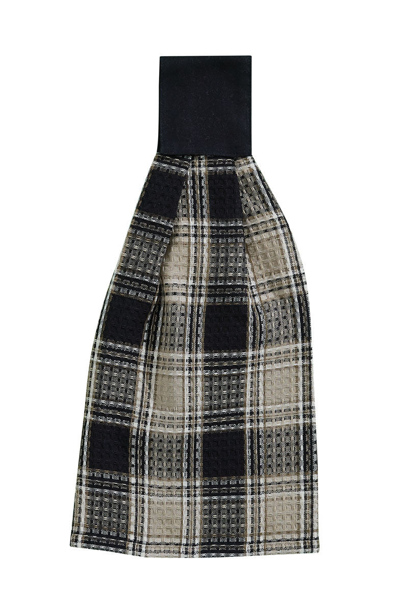 Soapstone hand towel with Velcro flap, plaid beige and black pattern on Tampa Home & Garden Store