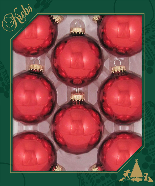 Krebs Christmas 2 5/8 inch red glass ball ornaments with gold caps, 8-pack on Tampa Home & Garden Store