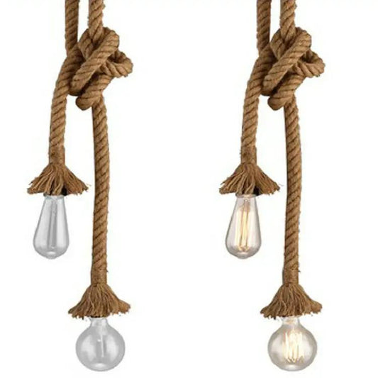 Two hemp rope pendant lamps with bulbs, natural jute rope, Decorbites bar cafe chandelier on Tampa Home & Garden Store