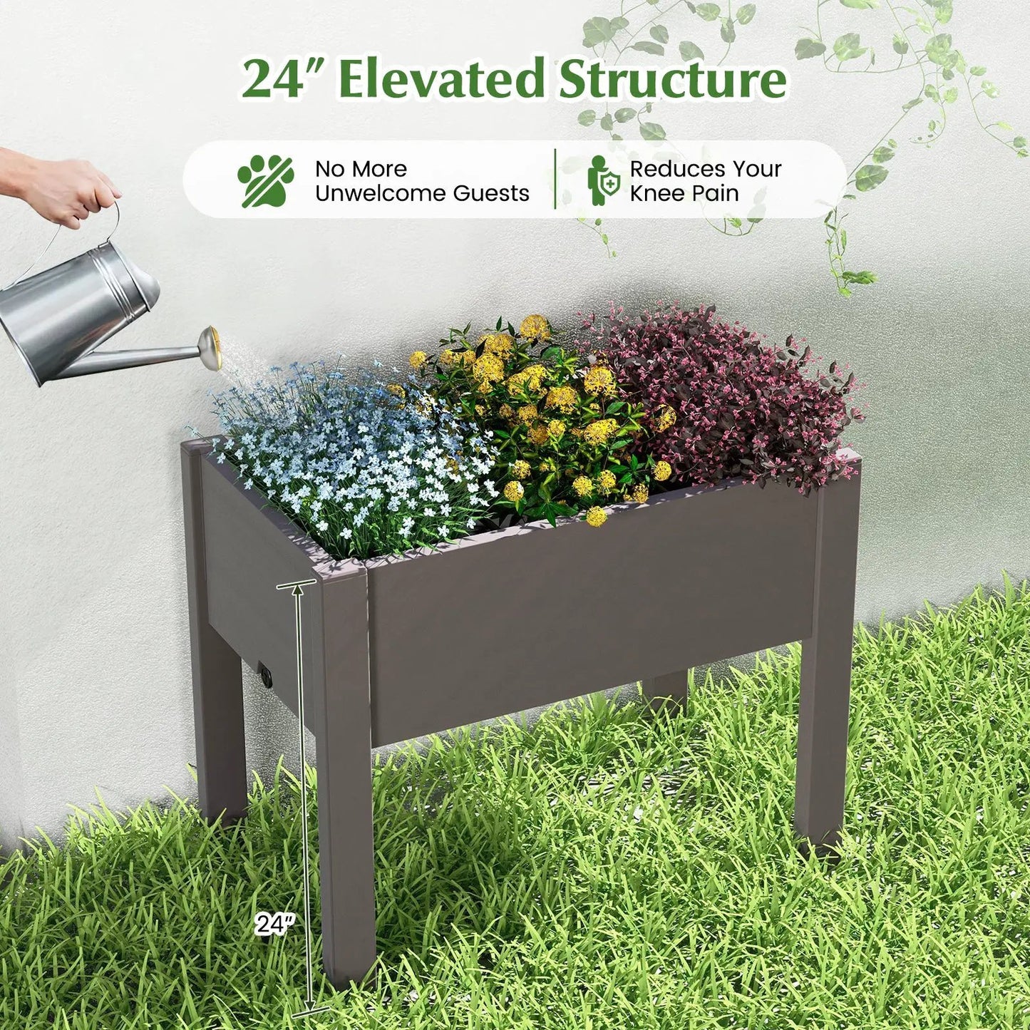 53L raised bed grow box self-watering planter on coffee elevated stand with water level monitor on Tampa Home & Garden Store