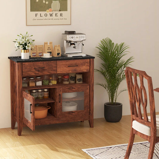 DirectDeals coffee bar cabinet with 2 drawers and open shelf in dark brown wood on Tampa Home & Garden Store