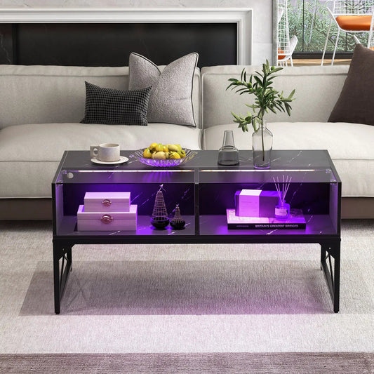 Center table with faux marble and glass top LED lighting, purple glow, DirectDeals coffee table on Tampa Home & Garden Store