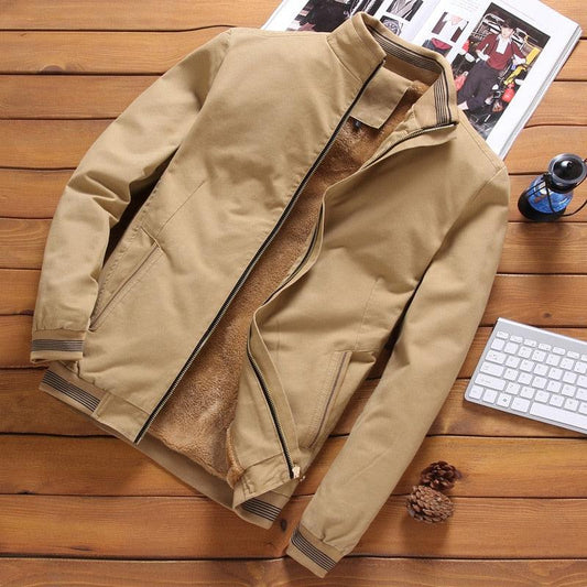 Windbreaker jacket Stevvex tan with fleece lining water resistant casual outerwear on Tampa Home & Garden Store