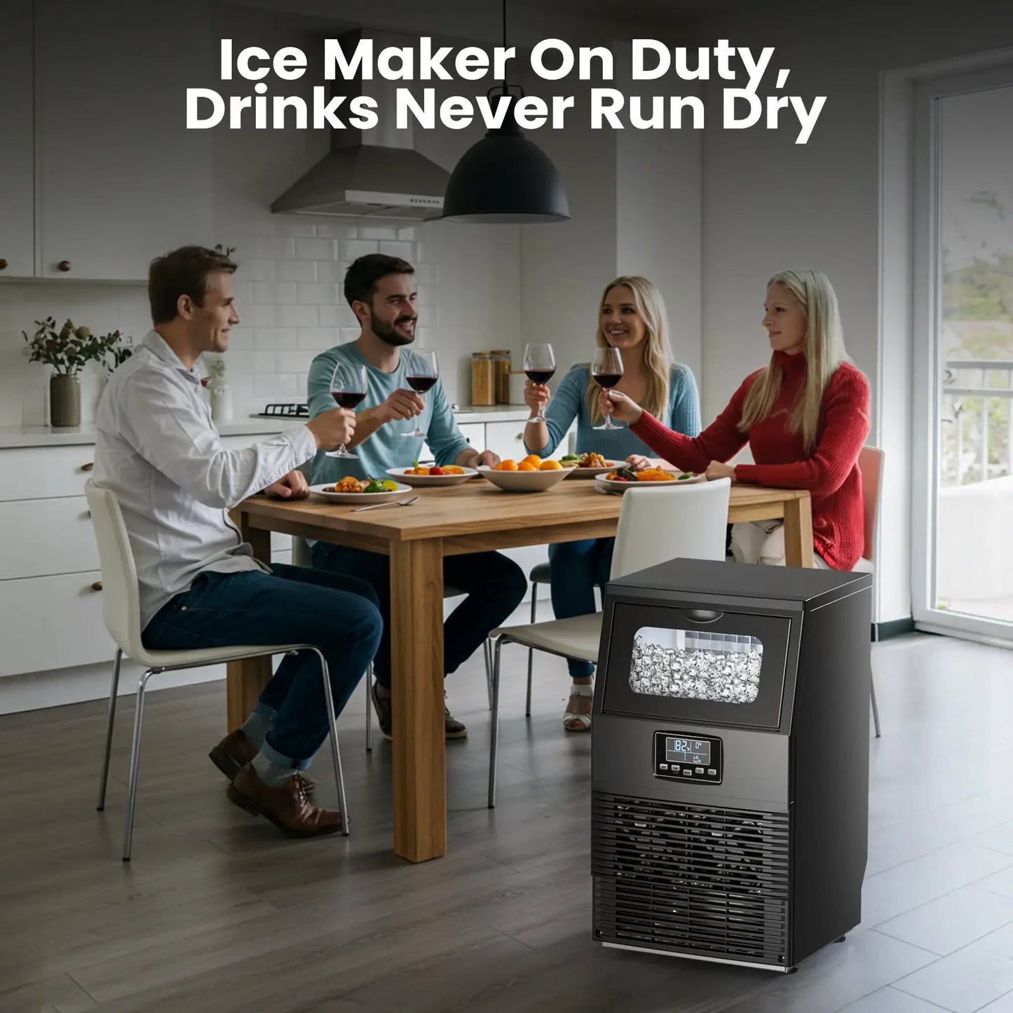 Commercial ice maker Kismile, black stainless with digital display and ice bin, 80 Lbs per day on Tampa Home & Garden Store