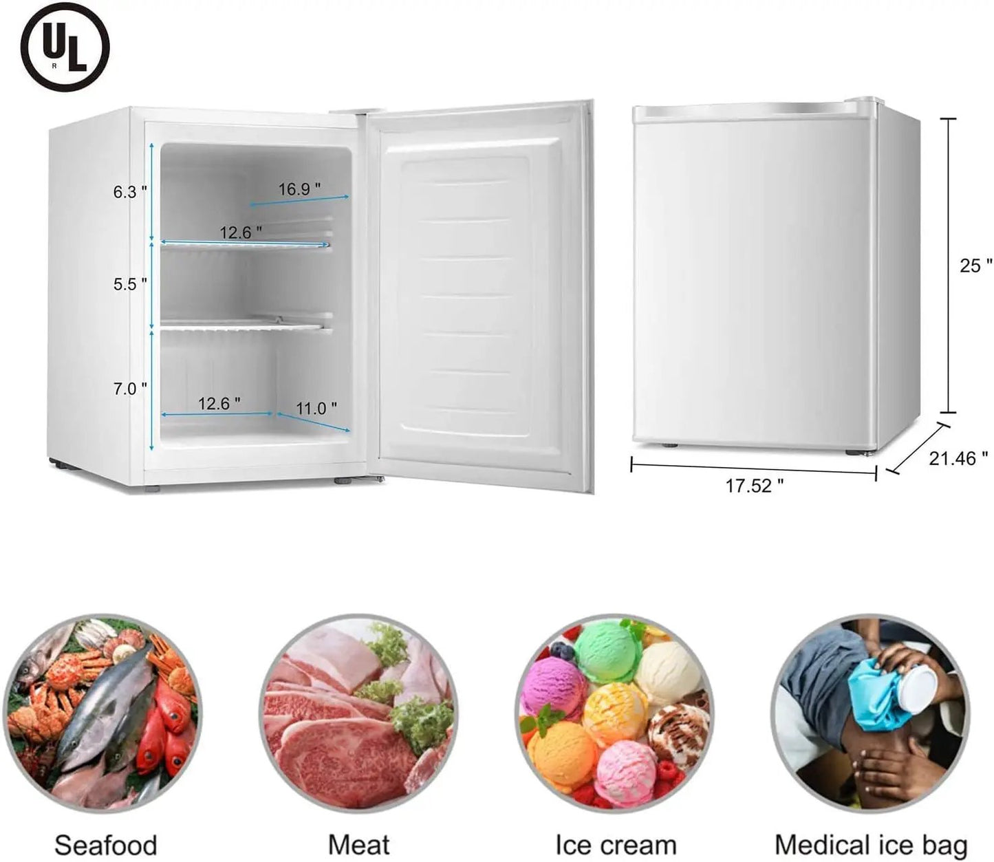 Kismile compact upright freezer 1 cu ft with white exterior and interior shelves on Tampa Home & Garden Store