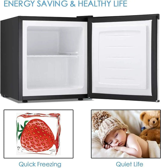 Kismile compact upright freezer black 1 cu ft with open white interior doors on Tampa Home & Garden Store