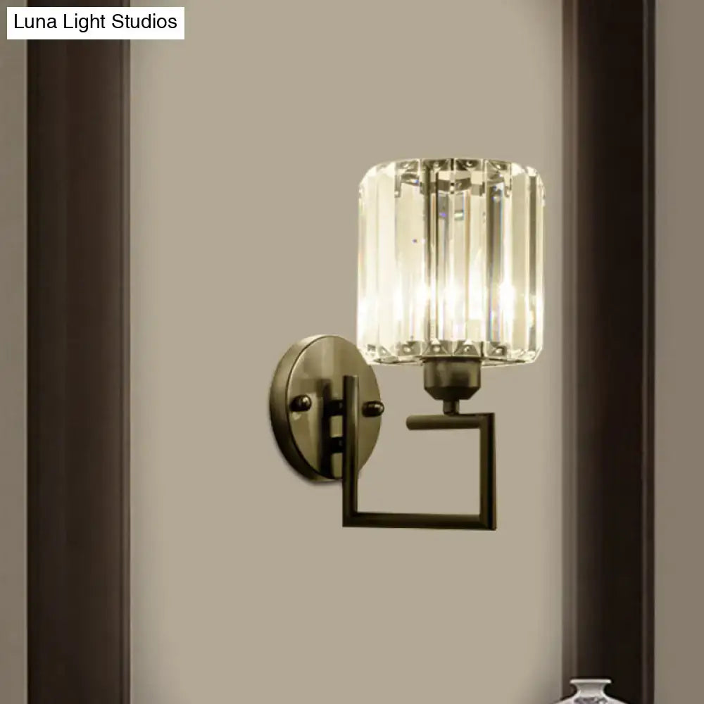 Black brass crystal sconce wall light with a square crystal shade and metal backplate on Tampa Home & Garden Store