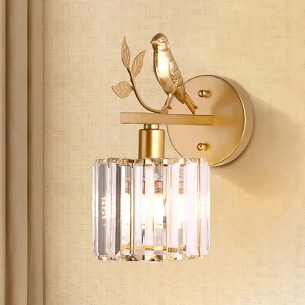 Black and Gold Bird Wall Lamp with Crystal