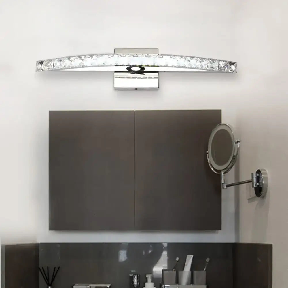 Silver Bow Vanity Sconce by Decorbites, curved crystal bar with chrome finish on Tampa Home & Garden Store