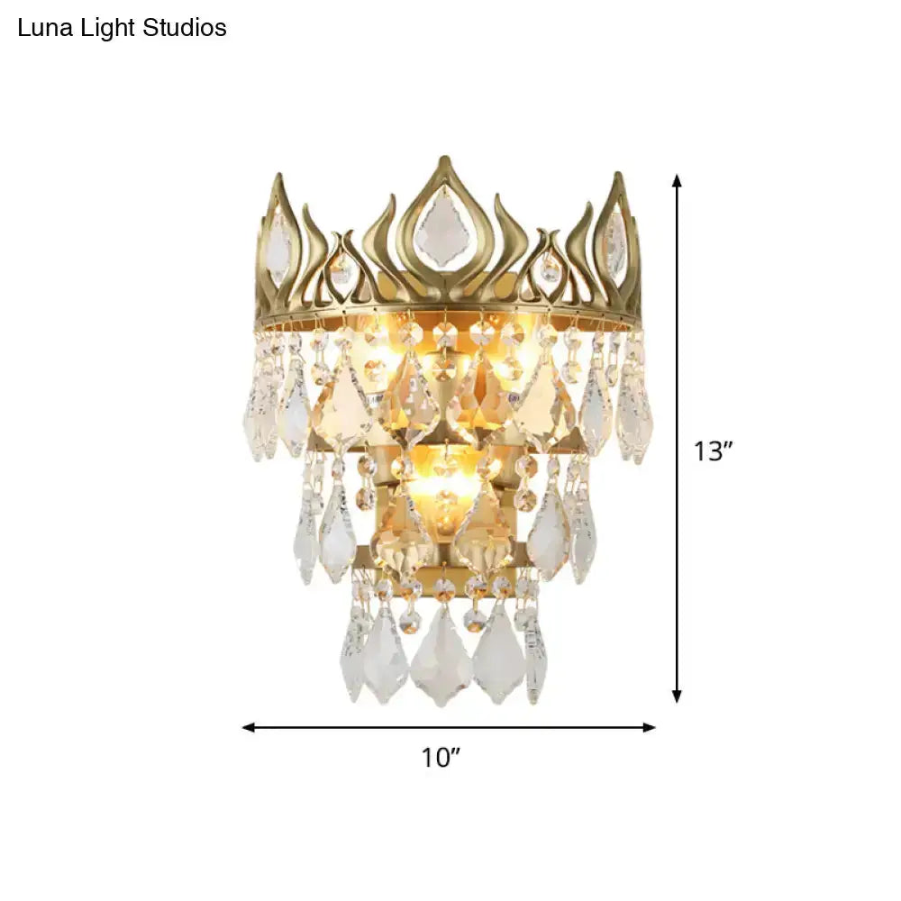 Contemporary Brass Crown Crystal Sconce Light