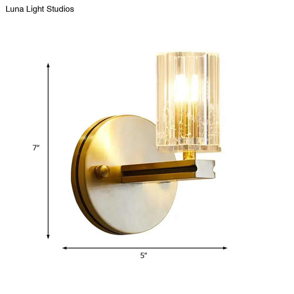 Brass crystal cylinder sconce LED-compatible wall light with clear glass shade Decorbites on Tampa Home & Garden Store