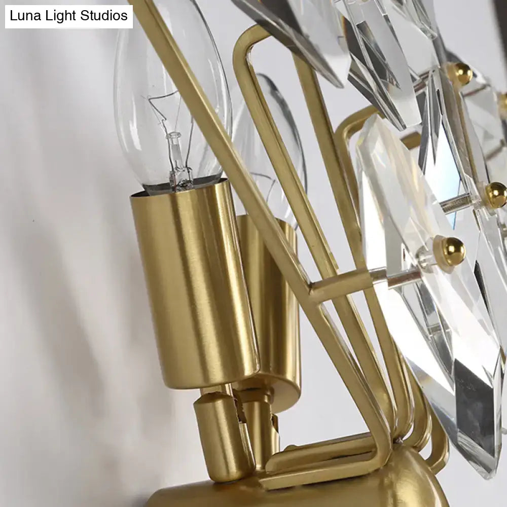 Brass Crystal Sputnik Sconce two-bulb design with crystal prisms by Decorbites on Tampa Home & Garden Store