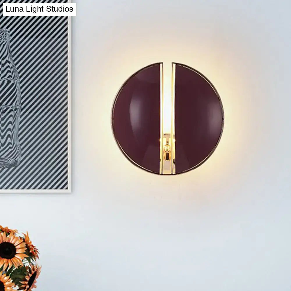Decorbites burgundy gold wall sconce with vertical gold stripe, round metal wall light warm glow on Tampa Home & Garden Store