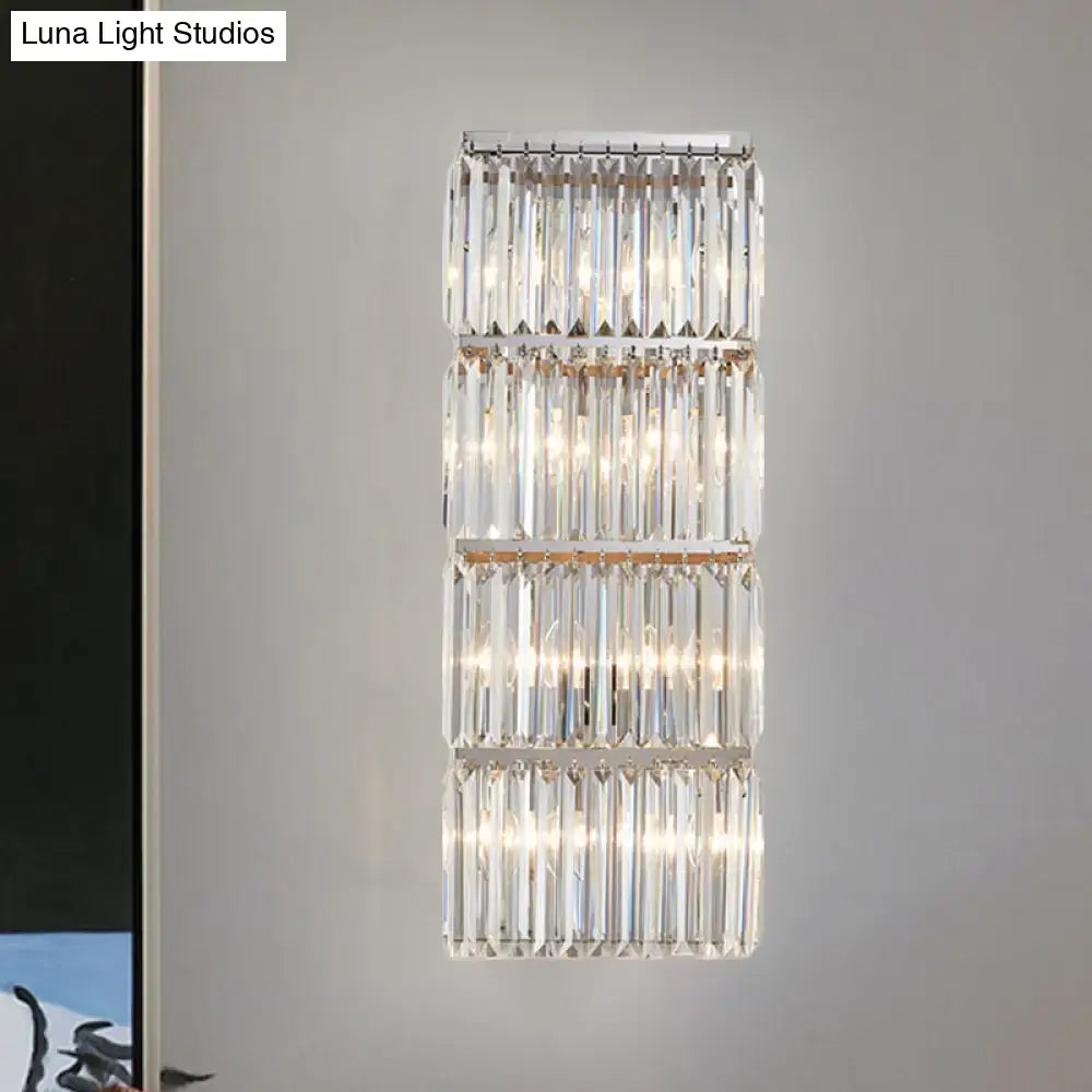 Chrome Crystal Flush Sconce by Decorbites, chrome finish with stacked crystal prisms on Tampa Home & Garden Store