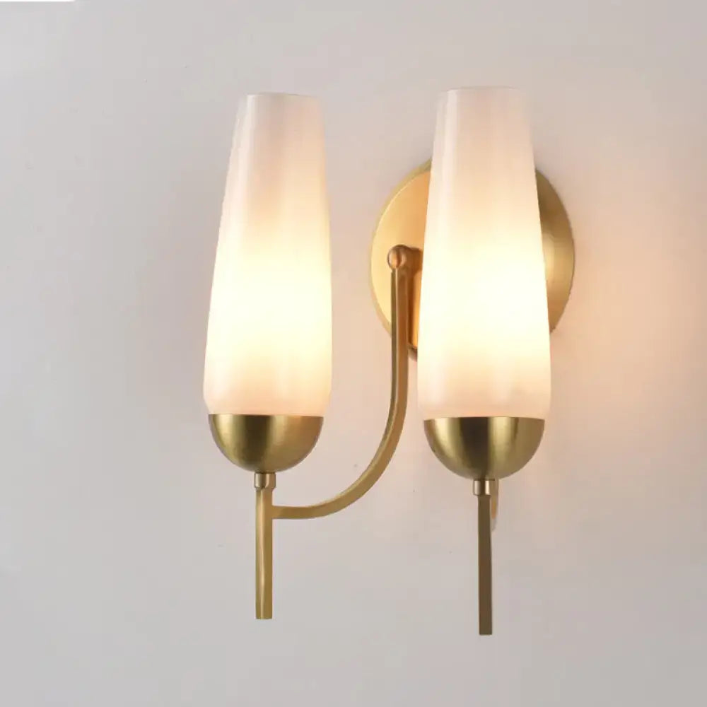 Gold Opal Conical Sconce two-light wall light with brass finish and frosted opal glass shades on Tampa Home & Garden Store
