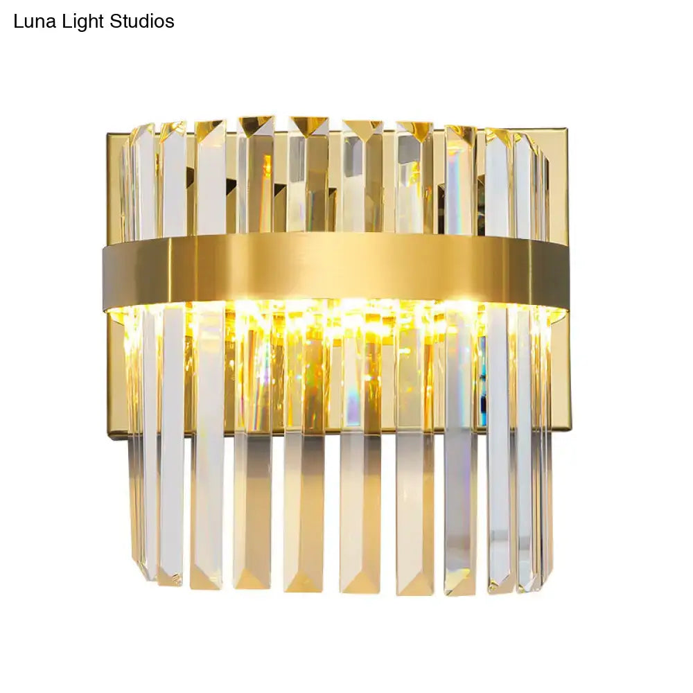 Gold Crystal Demilune Dual-Head Wall Sconce by Decorbites with crystal prisms on Tampa Home & Garden Store
