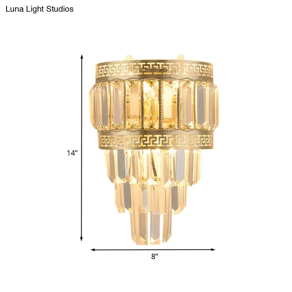 Gold Crystal Key Wall Lamp Decorbites; gold finish with crystal prisms, 14in tall x 8in wide on Tampa Home & Garden Store