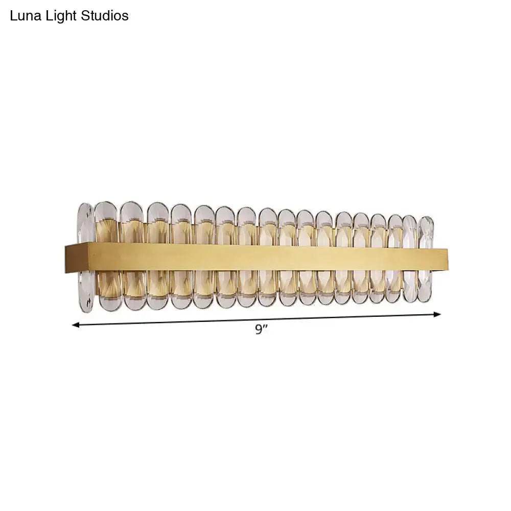 Gold Crystal LED Wall Lamp by Decorbites, gold finish with glass crystal droplets, 9-inch long on Tampa Home & Garden Store