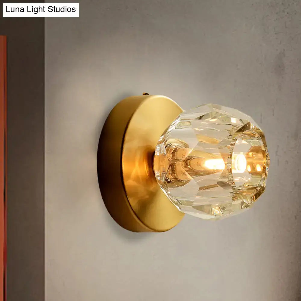 Gold faceted wall lamp with clear crystal shade and brass backplate wall sconce Decorbites on Tampa Home & Garden Store