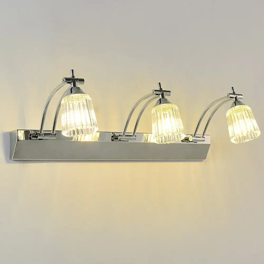 Silver crystal vanity light fixture with three glass shades in chrome finish, Decorbites on Tampa Home & Garden Store