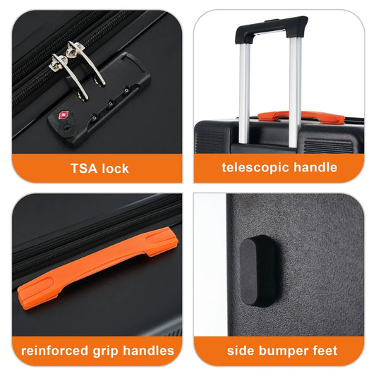 Black ABS hardshell 24 inch spinner suitcase with TSA lock and telescopic handle on Tampa Home & Garden Store