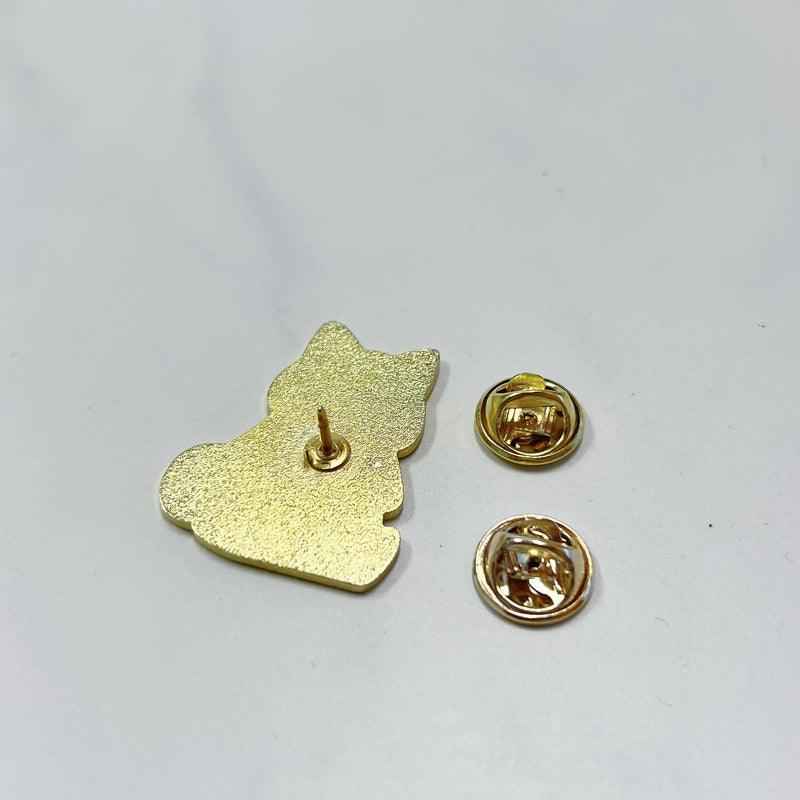 Corgi Drinking Boba enamel pin back view in gold-tone metal with two butterfly clutch backs on Tampa Home & Garden Store
