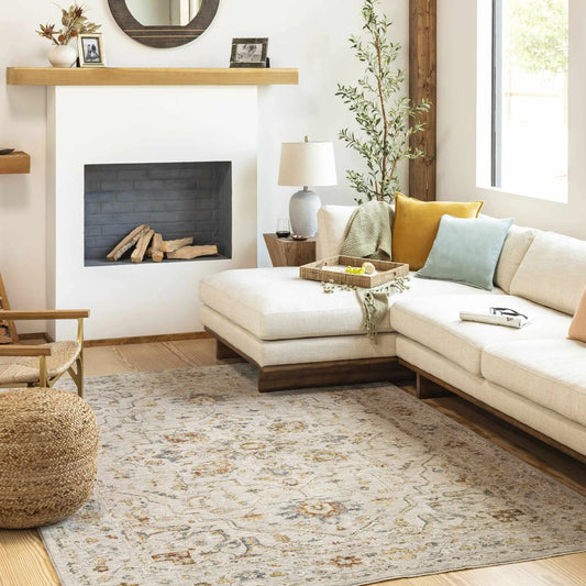 Coromandel Oushak area rug by Boutique Rugs, ivory tones with traditional Turkish motif on Tampa Home & Garden Store
