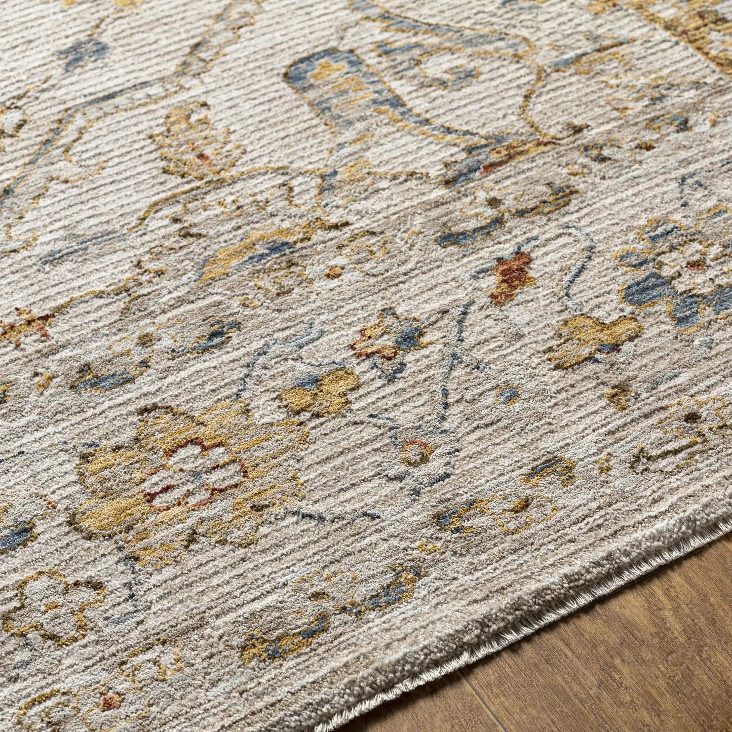 Coromandel Oushak area rug, traditional Turkish-made design with cream base and blue accents on Tampa Home & Garden Store