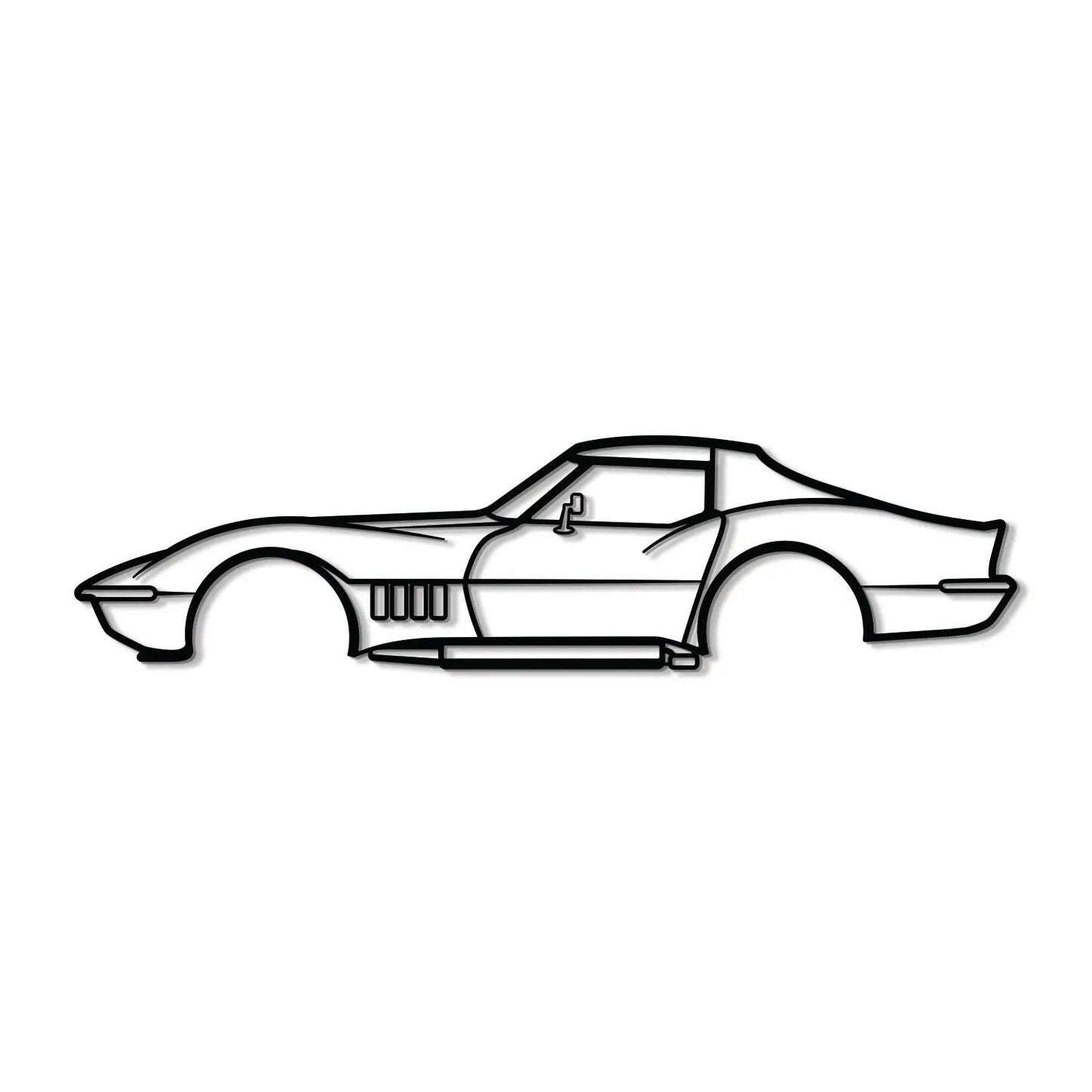 1969 Corvette metal wall art line drawing; black car silhouette for home or garage decor on Tampa Home & Garden Store