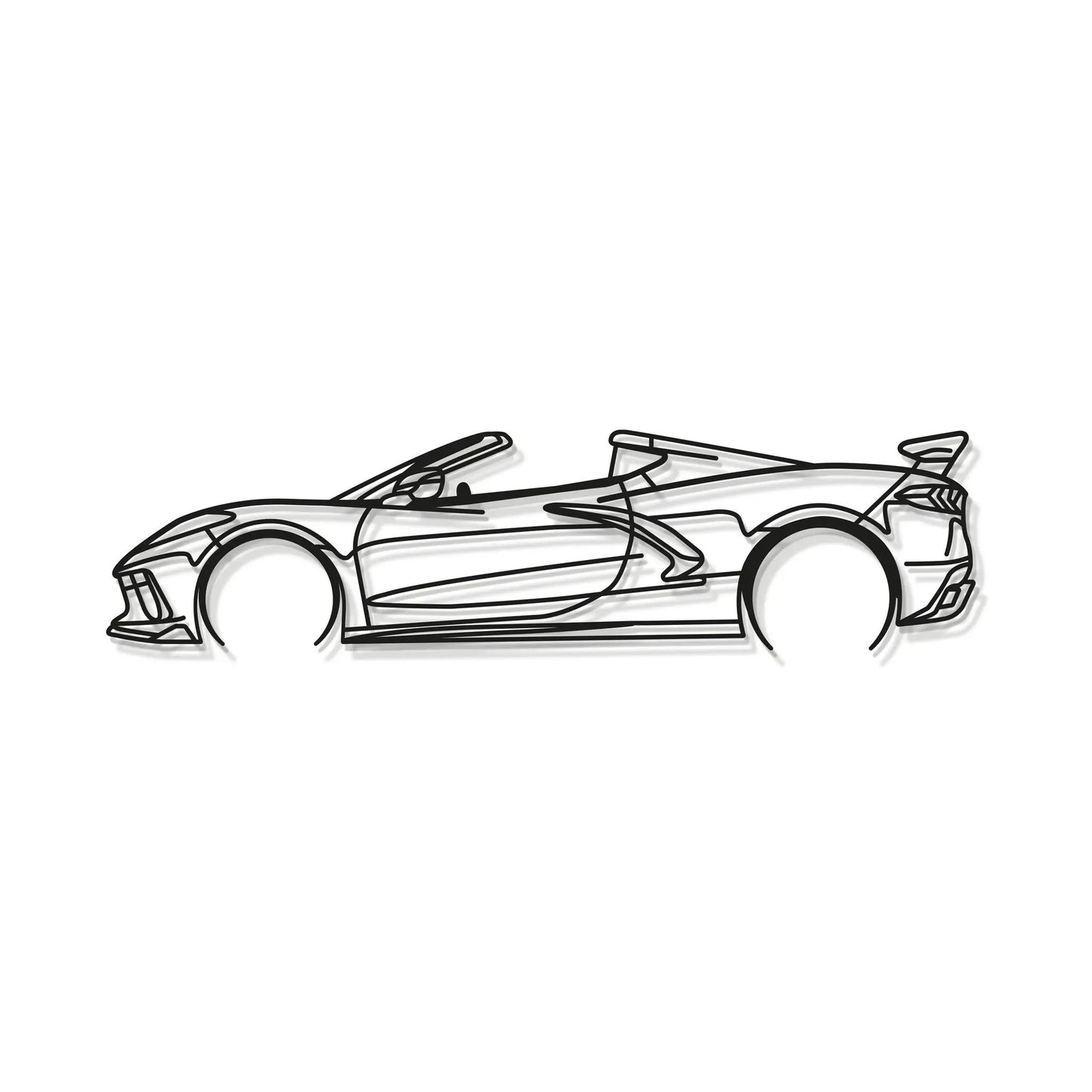 Corvette C8 Detailed Metal Car Wall Art line drawing; black-and-white convertible sports car on Tampa Home & Garden Store