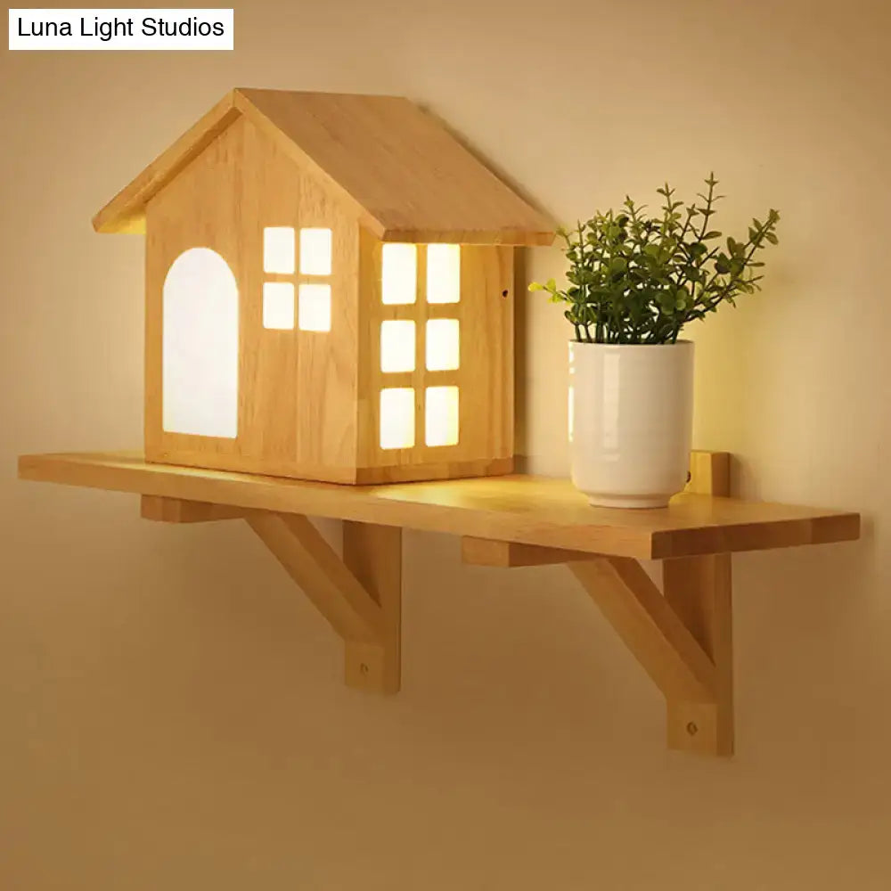 Wood Acrylic Wall Sconce Decorbites with wooden house lantern and white ceramic planter on Tampa Home & Garden Store