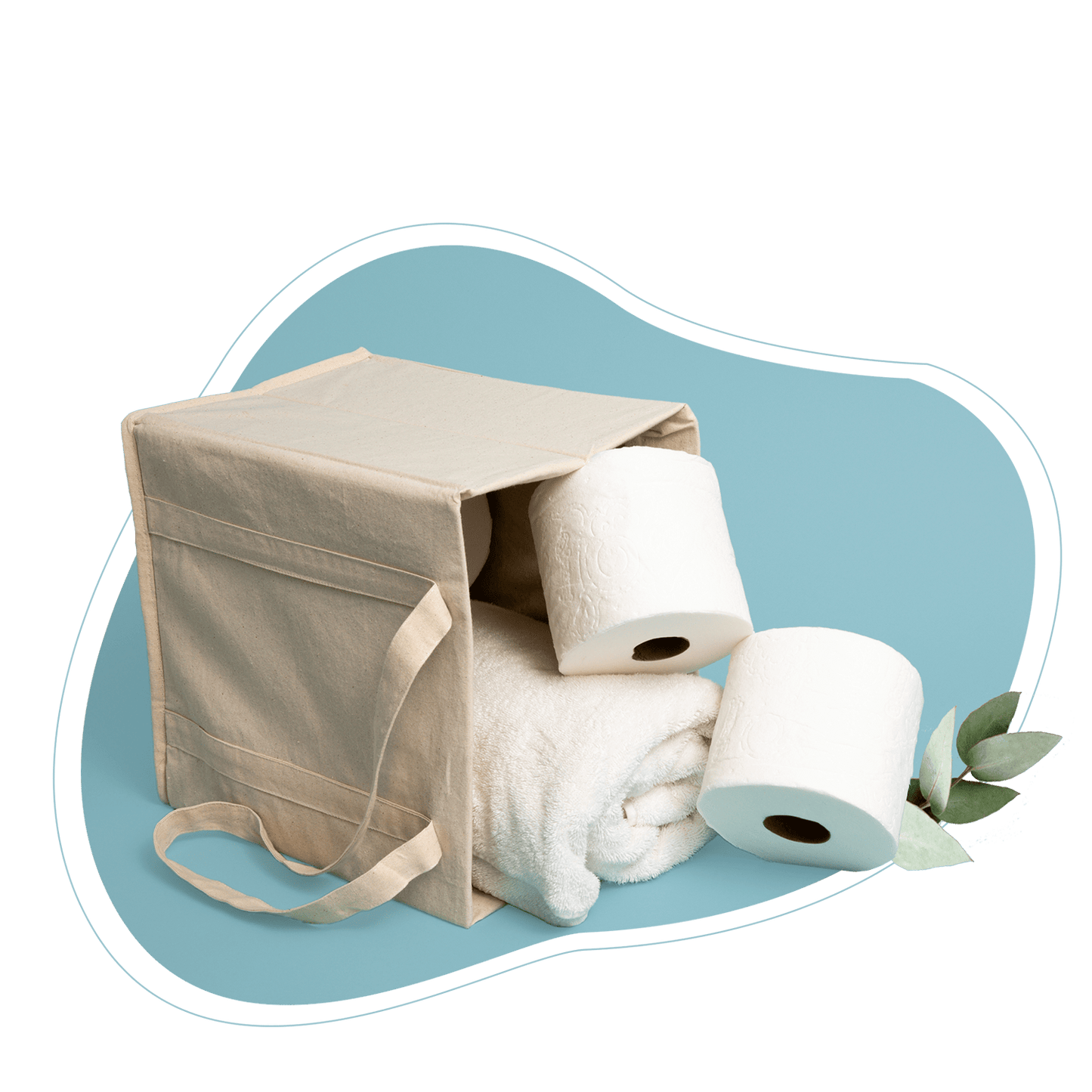 Beige Collapsible Grocery Bag with Handles filled with towels and 2 toilet paper rolls on Tampa Home & Garden Store