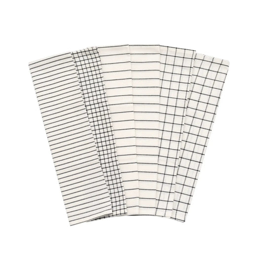 Stripe and Check Kitchen Towels set of six by Organic Cotton Mart white with black stripes on Tampa Home & Garden Store