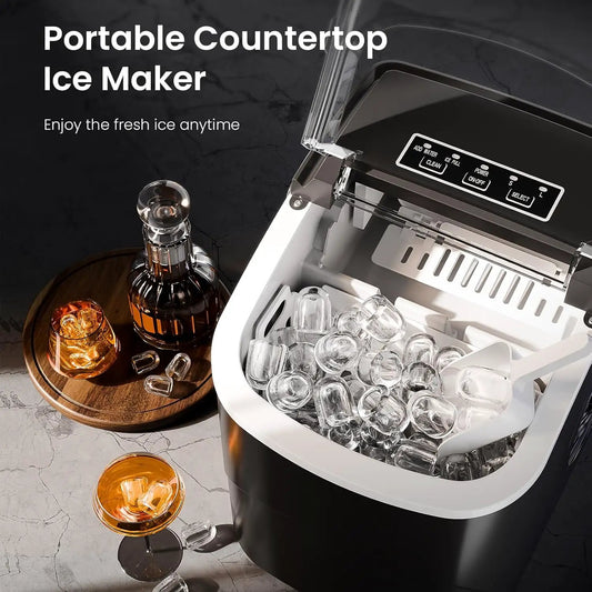 Kismile Countertop Ice Maker, black finish, 26 lb daily capacity with ice cubes on Tampa Home & Garden Store