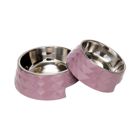 Country Living Set of 2 Diamond Twill Melamine Dog Bowls with Removable Stainless Steel Inserts – Wood Rose - Tampa Home & Garden Store