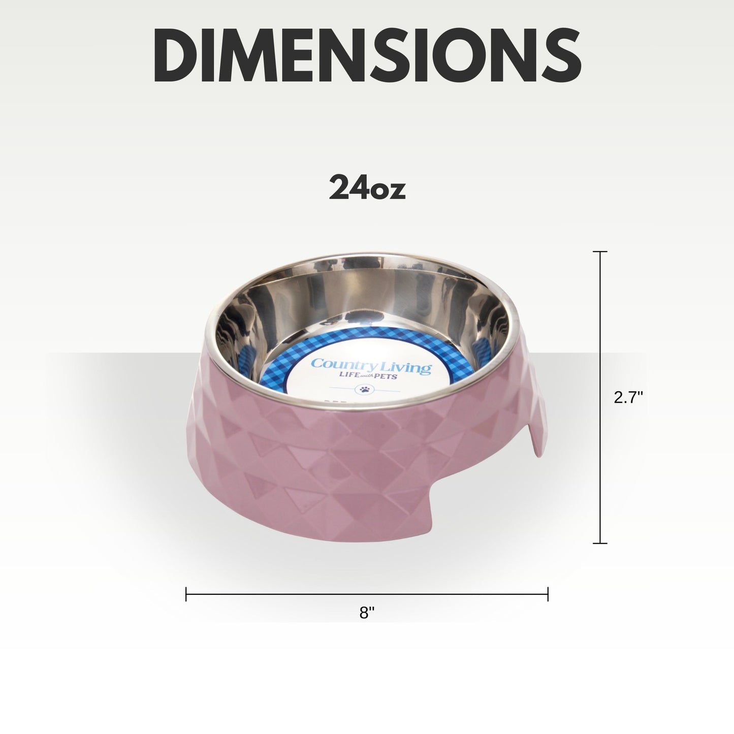 Ensemble de 2 gamelles pour chien Country Living en mélamine à motif sergé diamant avec inserts amovibles en acier inoxydable – Rose Bois