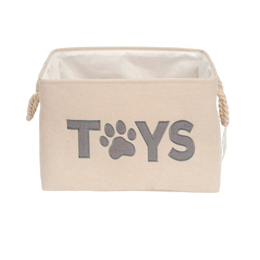 Country Living Foldable Dog Toy Storage Bin beige fabric with rope handles on Tampa Home & Garden Store
