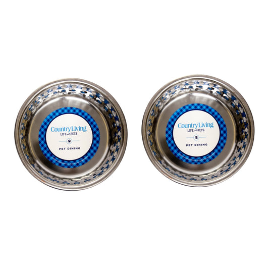 Country Living Set of 2 Hammered Stainless Steel Dog Bowls – Lavender - Tampa Home & Garden Store